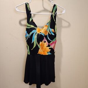 LONGITUDE Vintage Floral Black Swimsuit Dress Size 10